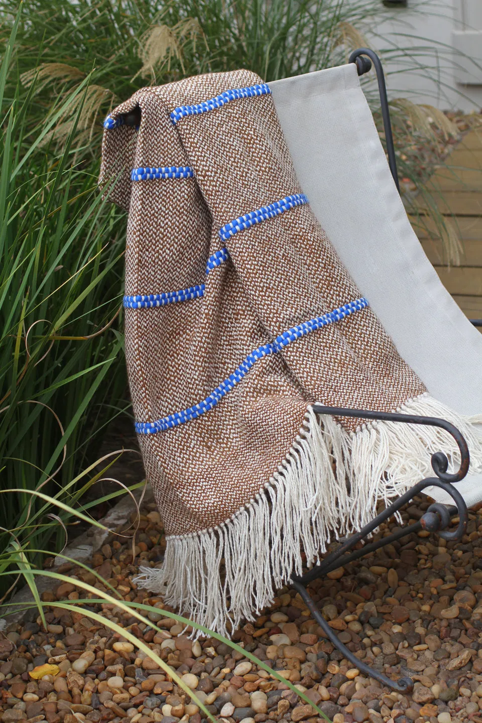 Blue Striped Lambswool Throw Blanket