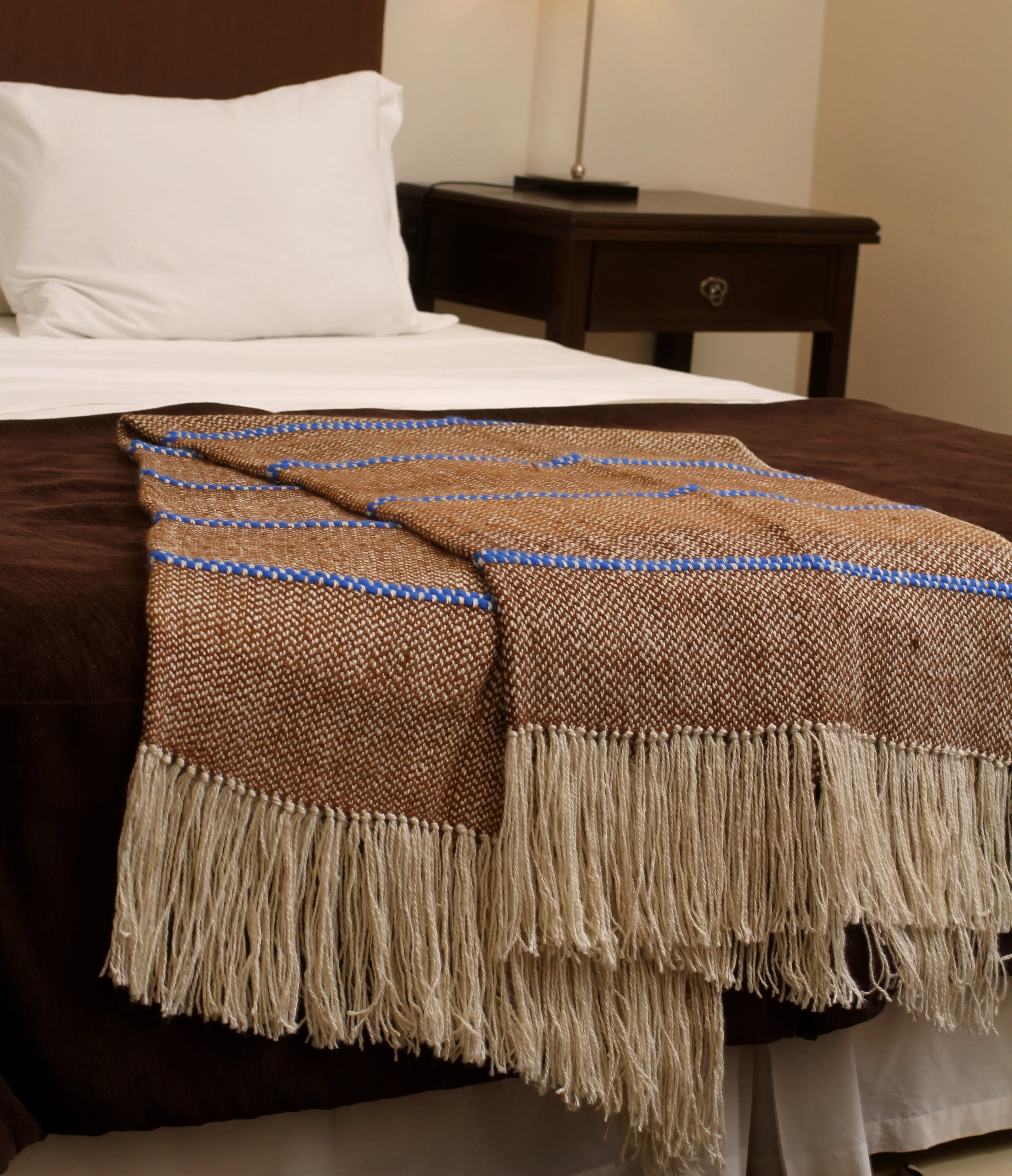 Blue Striped Lambswool Throw Blanket