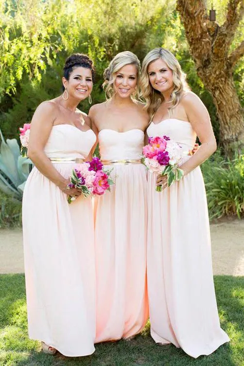 Cheap A-line Sweetheart Floor-length Sleeveless Chiffon Bridesmaid Dresses with Sash OHS108