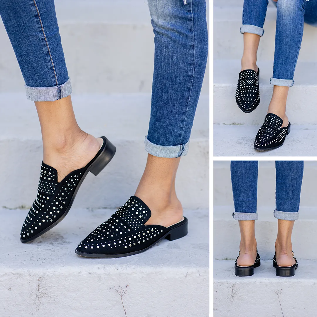 Go The Extra Mile Black Studded Mules