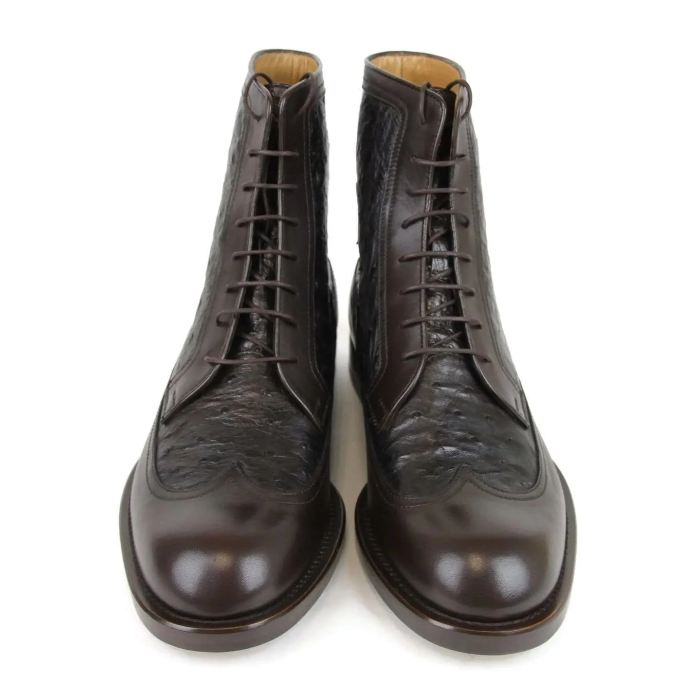 GUCCI Men's Lace-up Ostrich Leather Ankle Boots Brown 322508 US 8