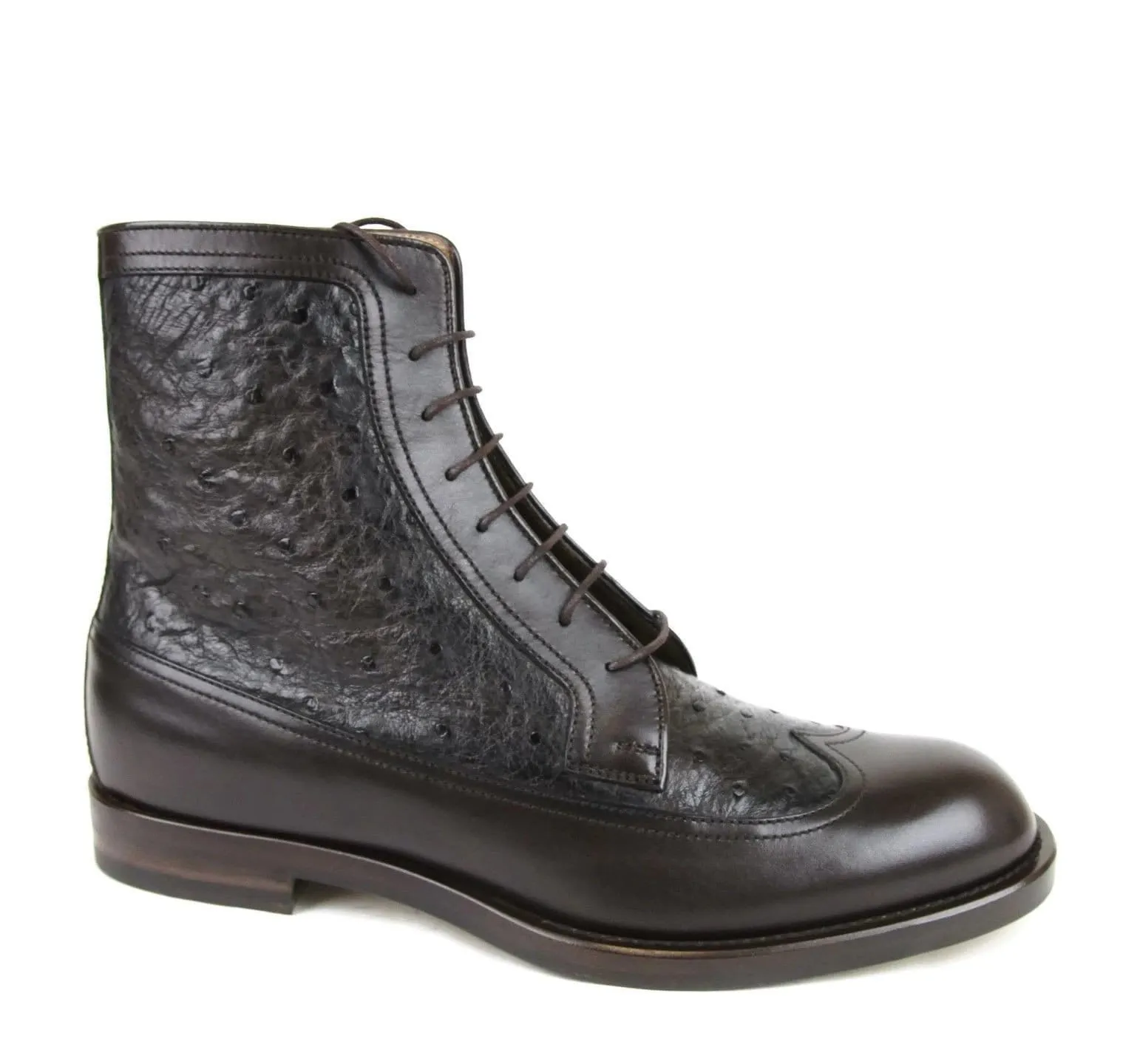 GUCCI Men's Lace-up Ostrich Leather Ankle Boots Brown 322508 US 8