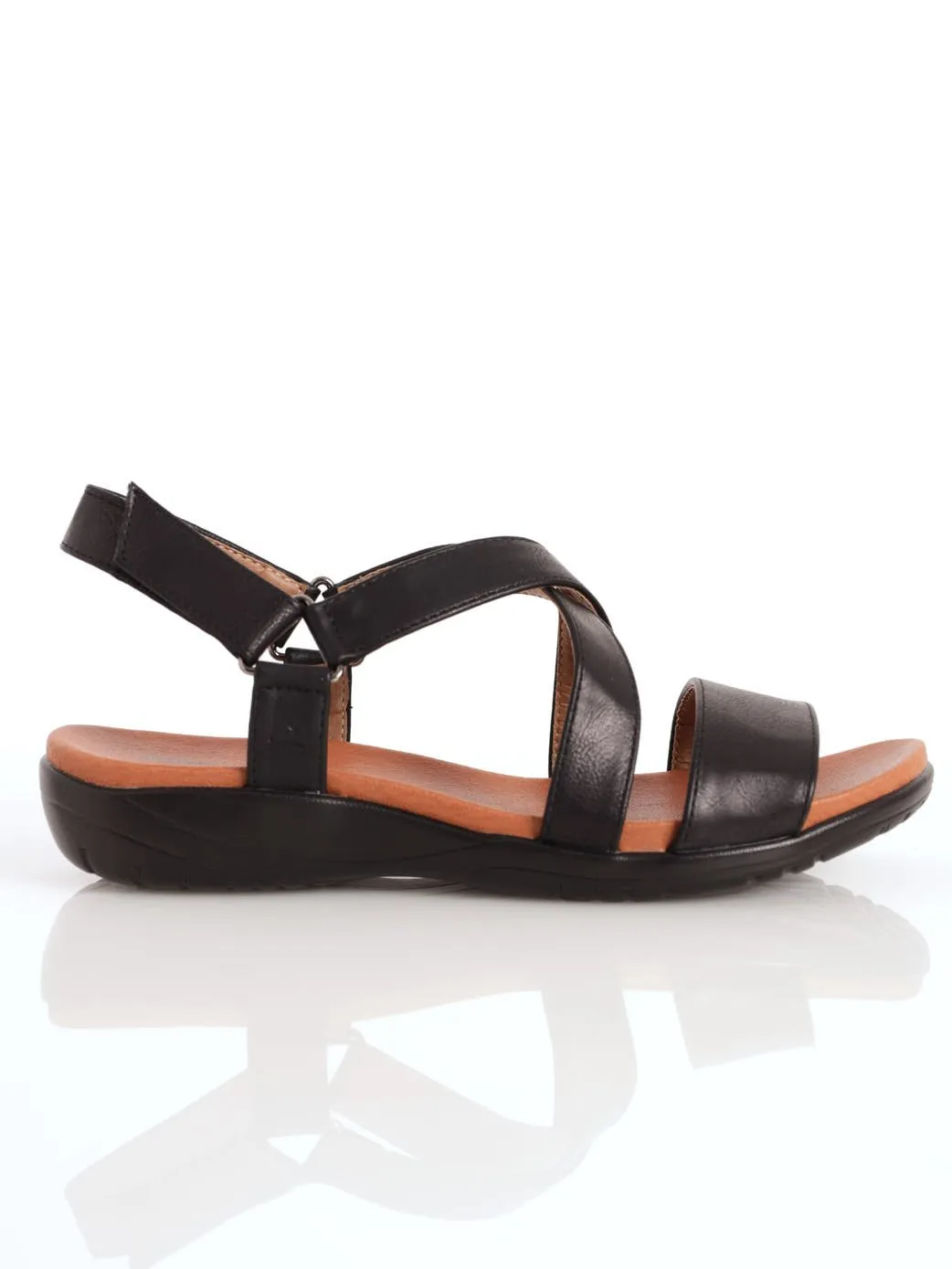 Ladies Cross-Over Comfort Sandal - Black
