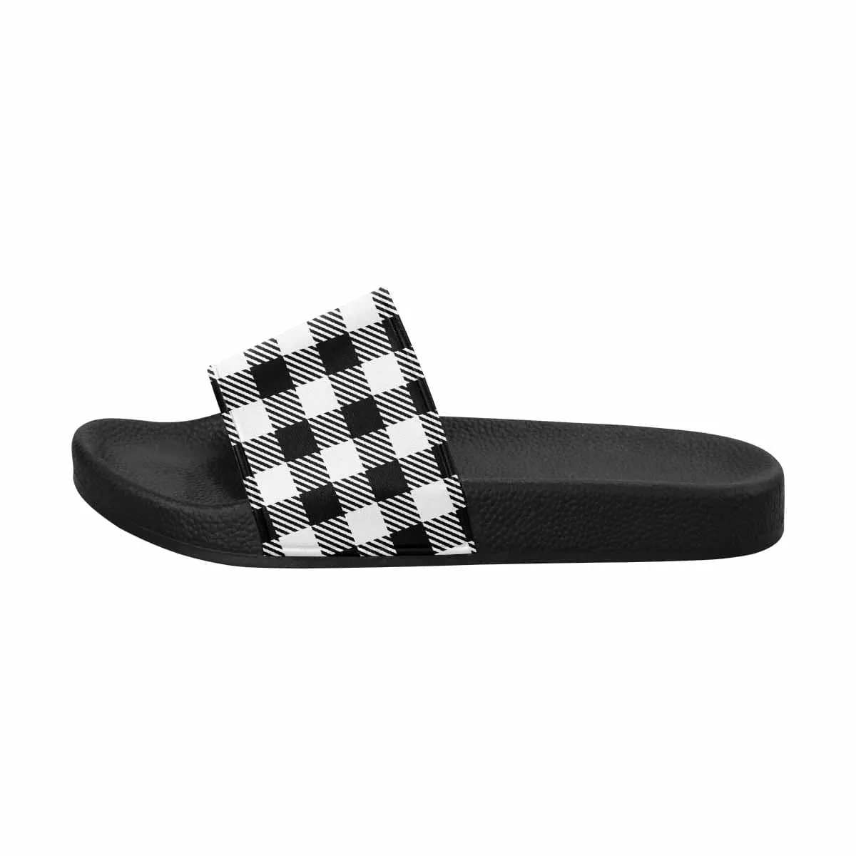 Mens Slide Sandals - Buffalo Plaid Black and White