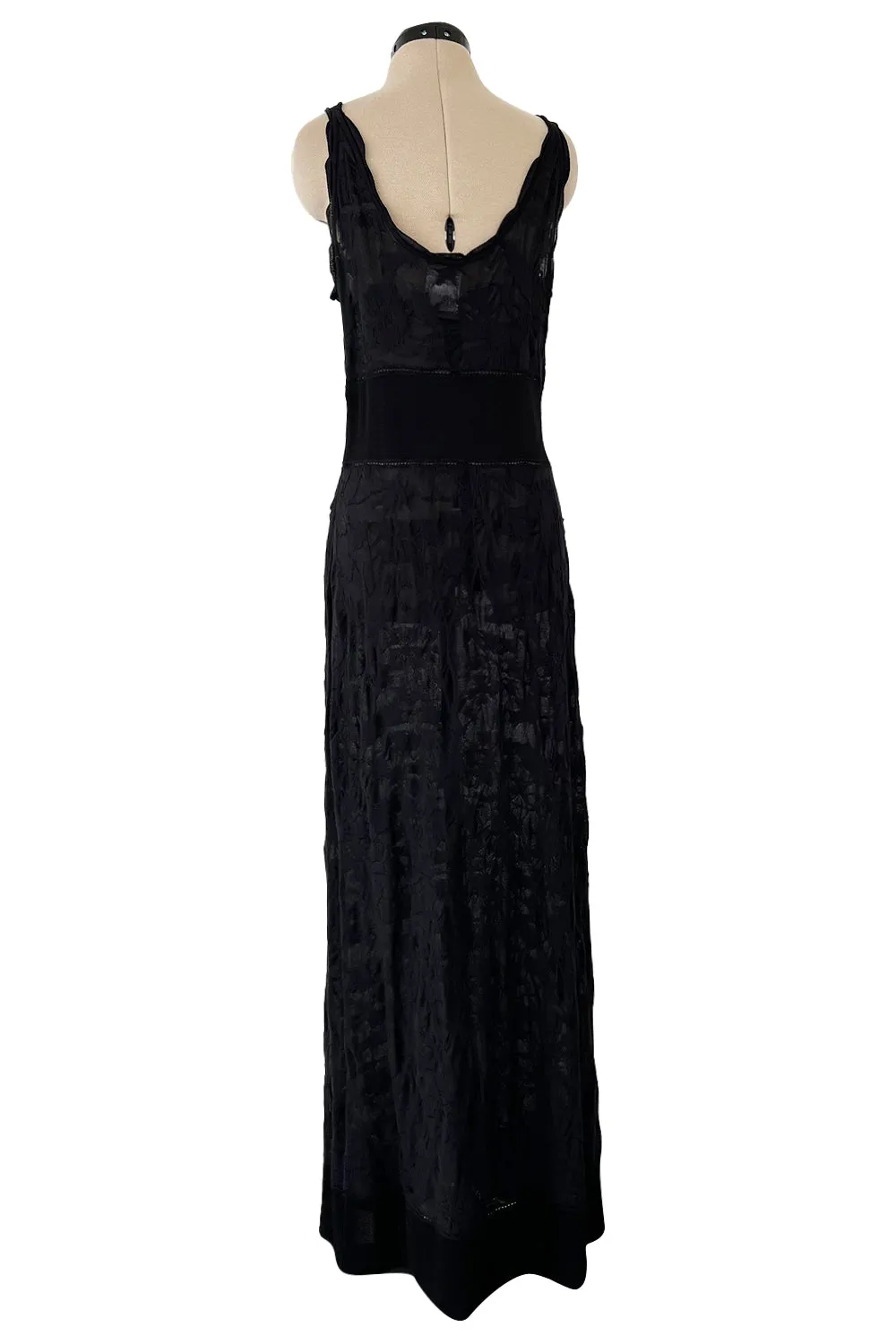 Stunning 2010s Chanel by Karl Lagerfeld Light Weight Black Floral Pattern Knit Dress w Slight Transparency