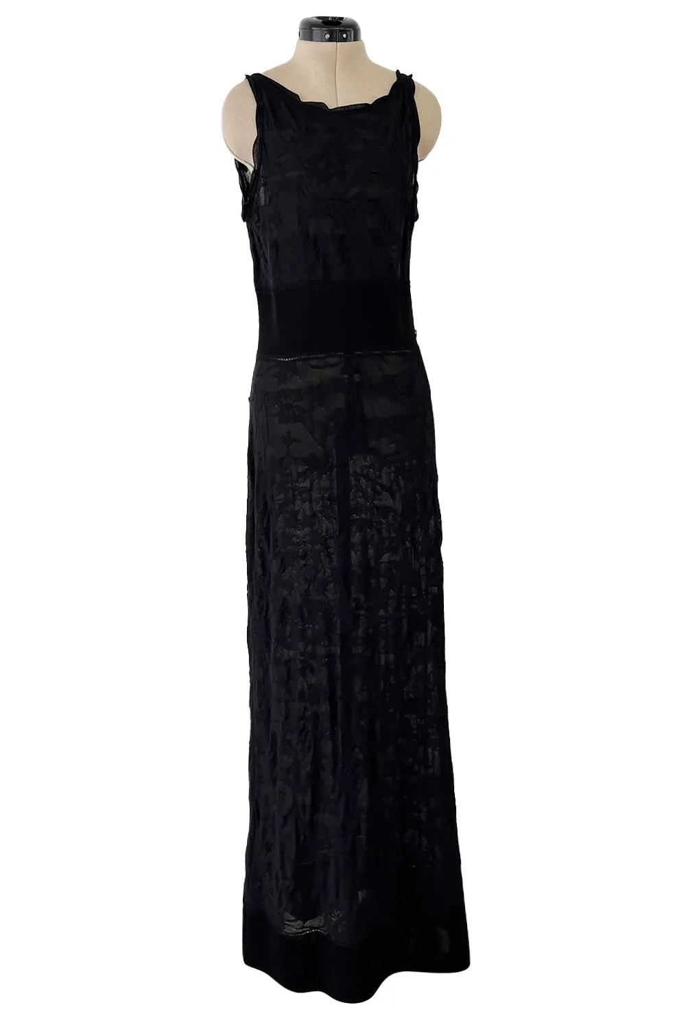 Stunning 2010s Chanel by Karl Lagerfeld Light Weight Black Floral Pattern Knit Dress w Slight Transparency