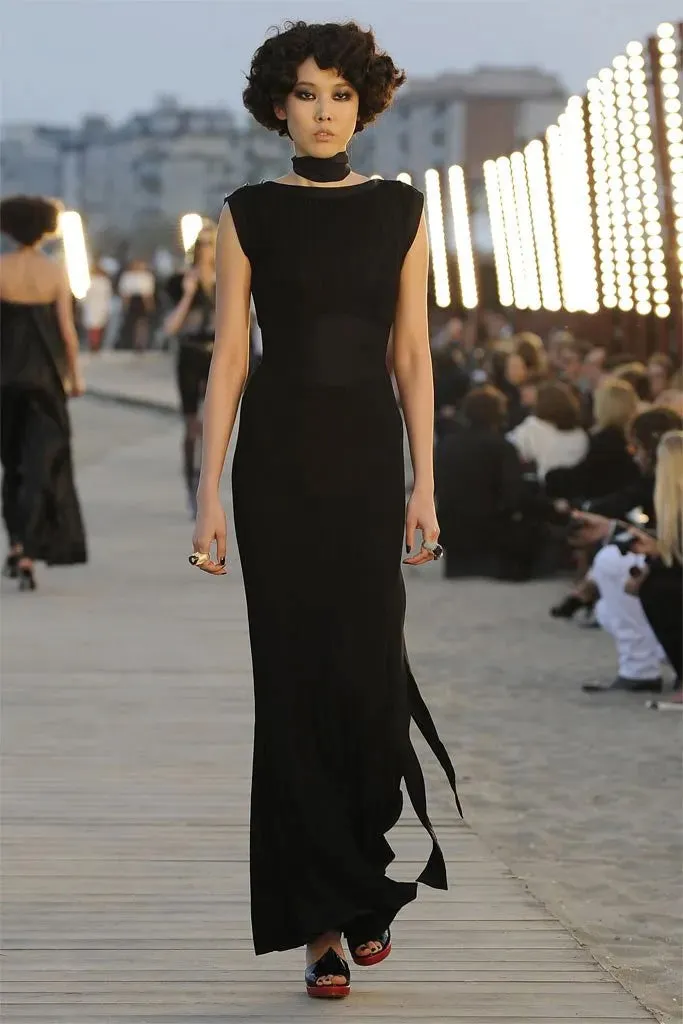 Stunning 2010s Chanel by Karl Lagerfeld Light Weight Black Floral Pattern Knit Dress w Slight Transparency