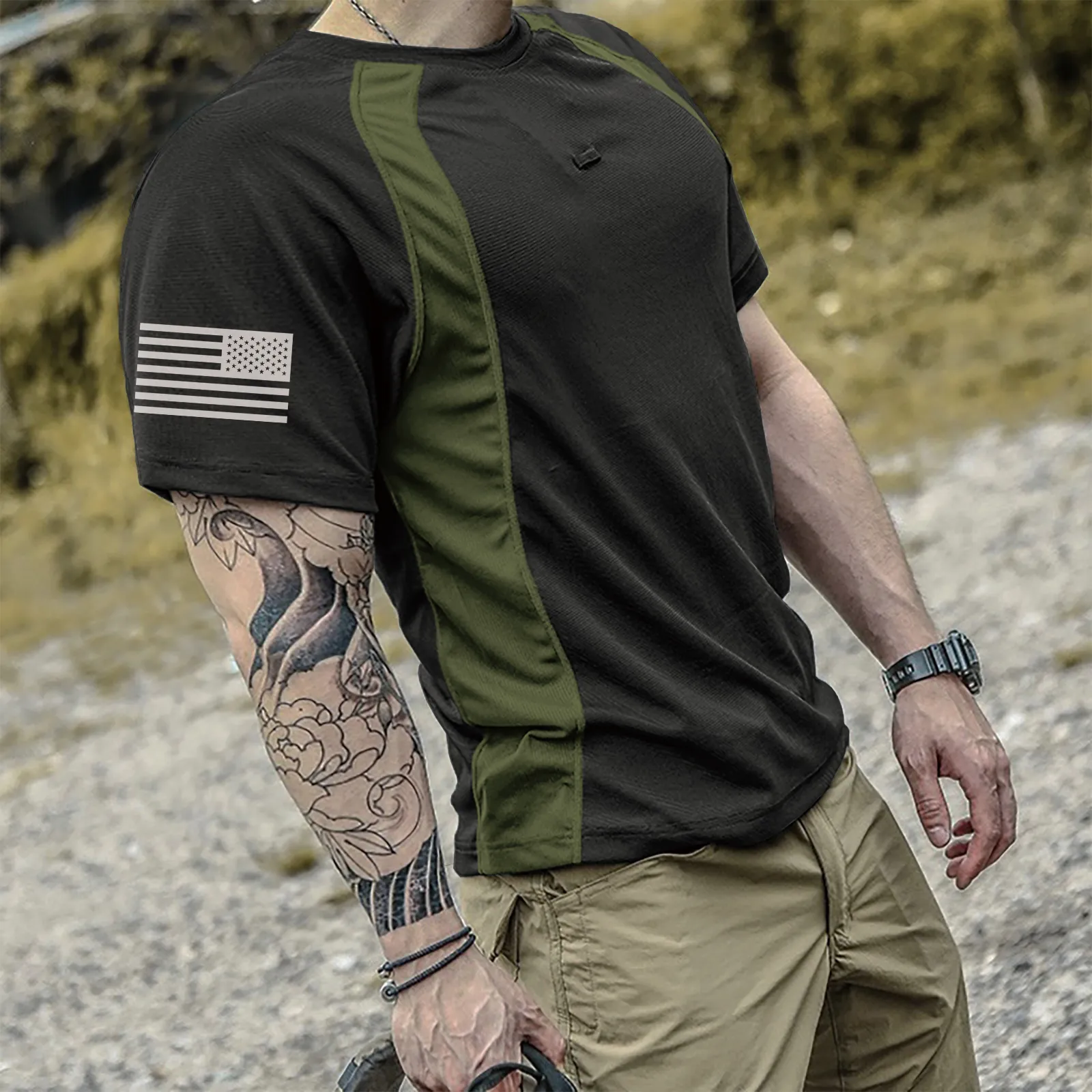 USA FLAG TACTICAL COLOR BLOCK RAGLAN GRAPHIC TEE