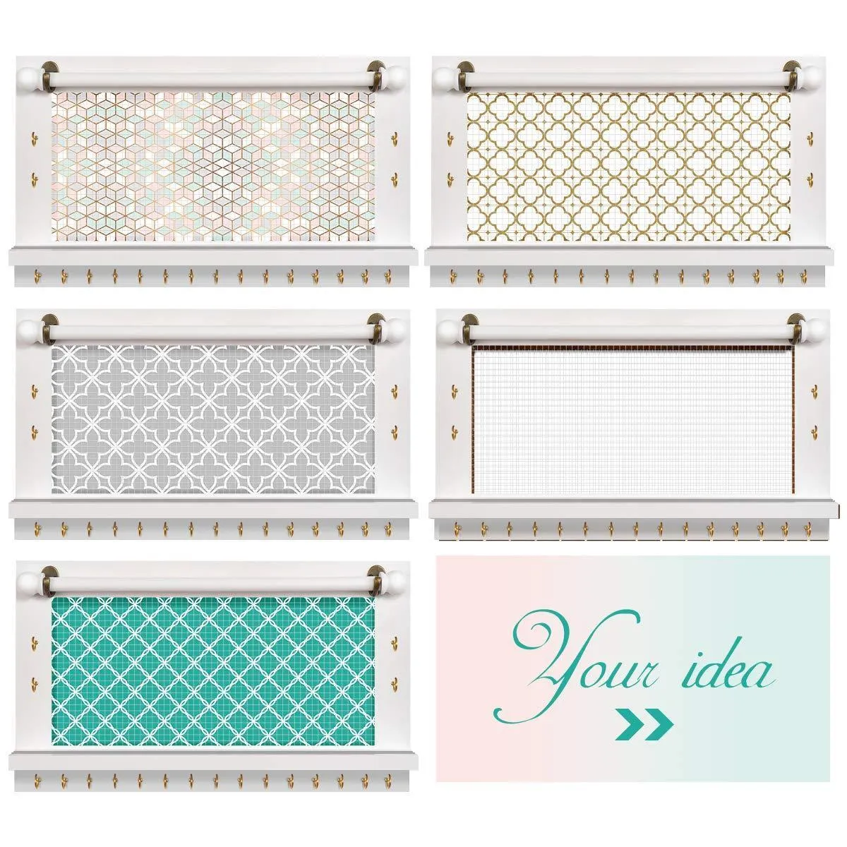 Viefin White Wall-Mounted Mesh Jewelry Organizer, Wooden Earring Bracelet Holder with Shelf, Hanging Hooks for Necklace, Chic Wall Decor(White,Improved)