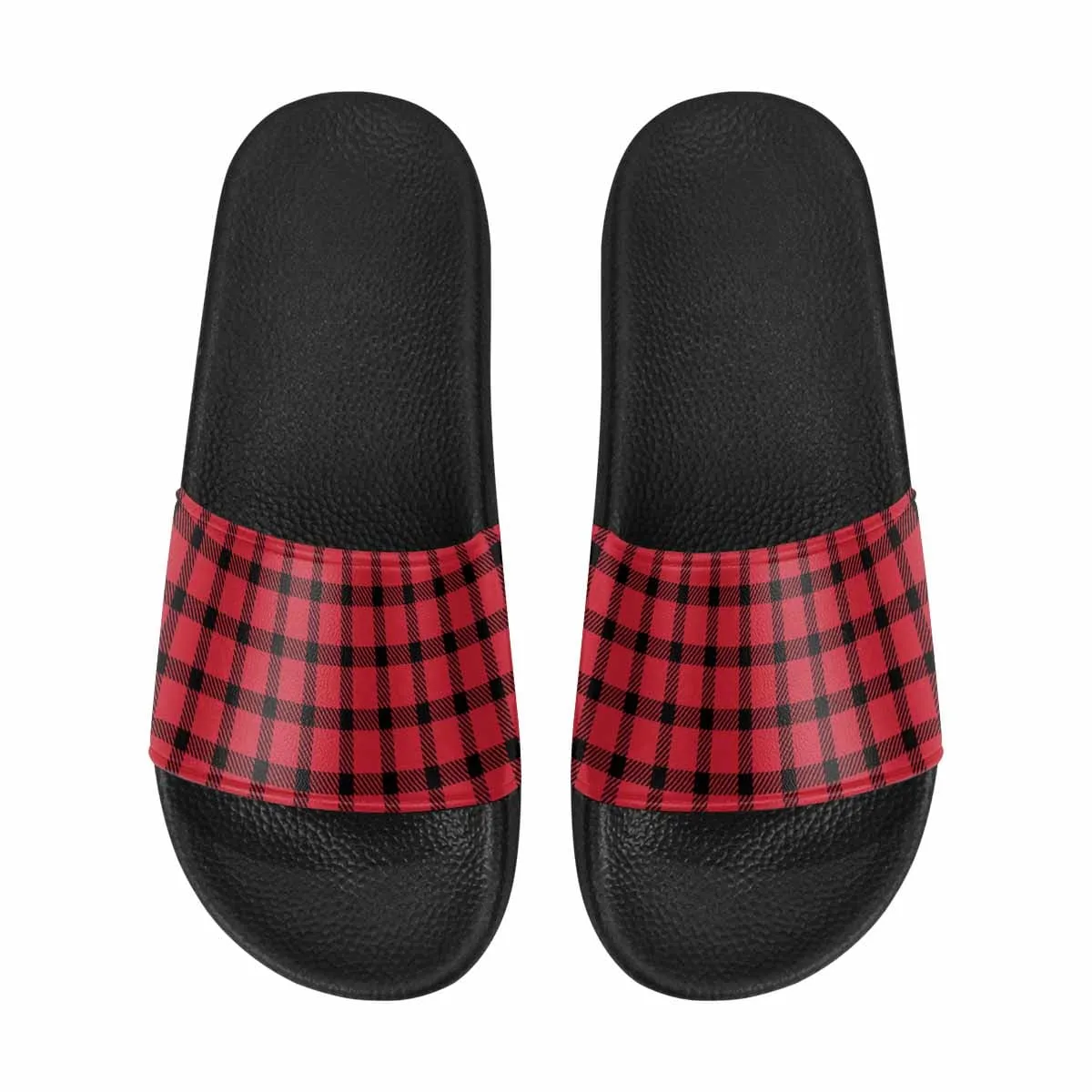 Womens Slide Sandals - Buffalo Plaid Red and Black