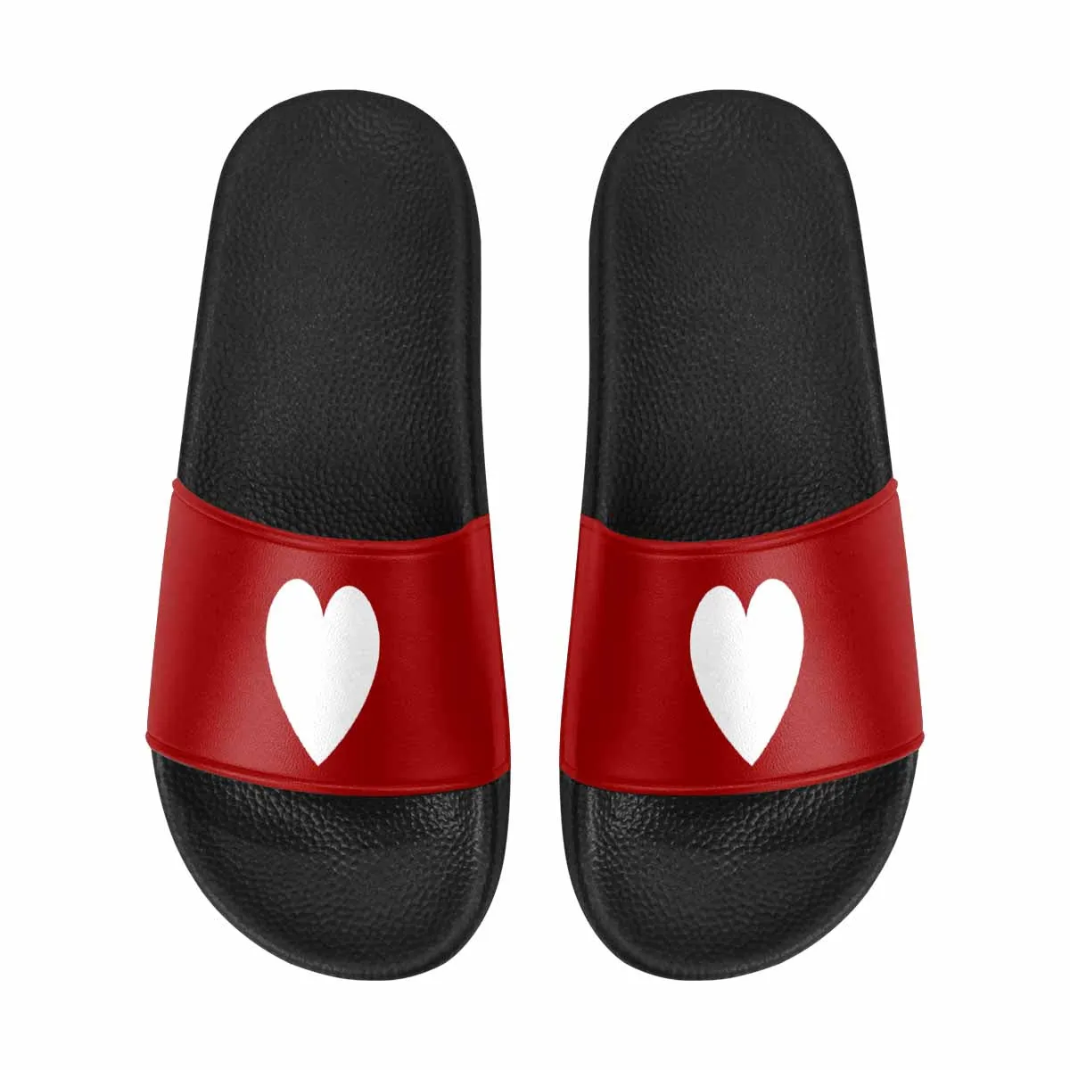 Womens Slide Sandals - Red and White Heart