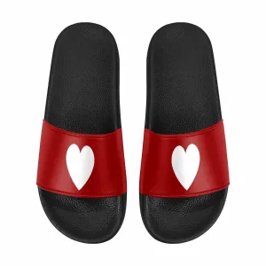 Womens Slide Sandals - Red and White Heart
